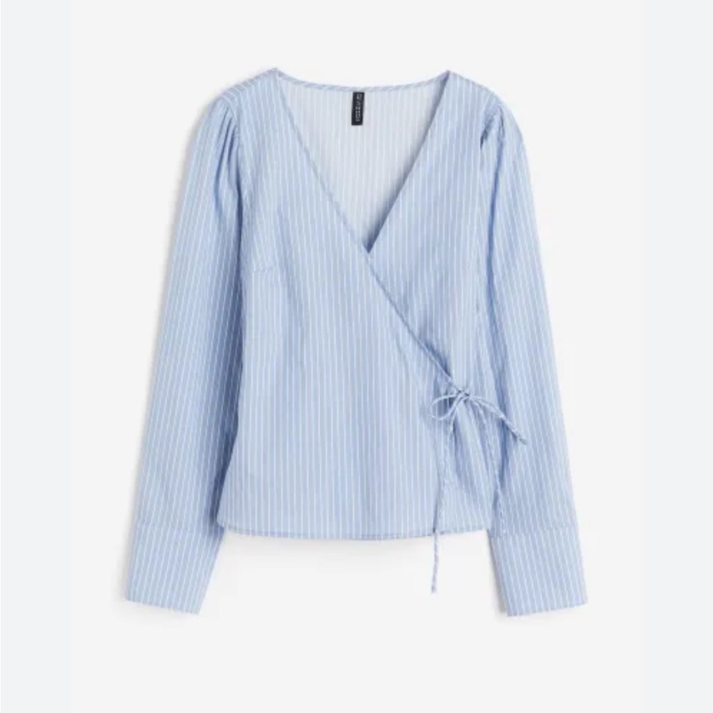 H&M Striped Poplin Wrap Top Size XS Ganni Inspired